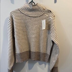 Striped Gray and Cream Turtleneck Sweater
